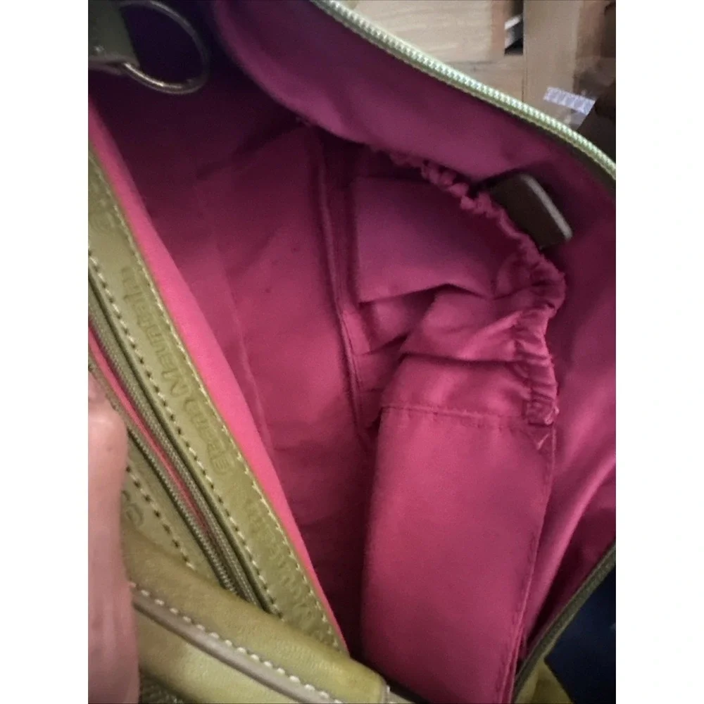 STONE MOUNTAIN GreenPebble Leather Baguette Purse Pink Lining